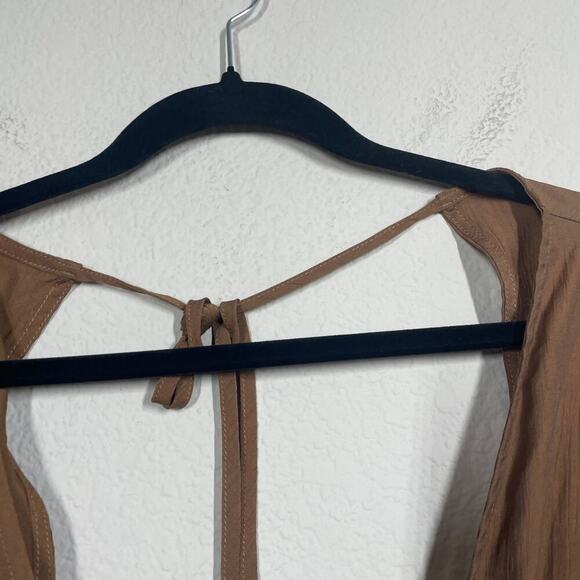 Solai Size Small Drawstring Waist Tie Back Romper Brown Cut Out Short Sleeves - Picture 10 of 11
